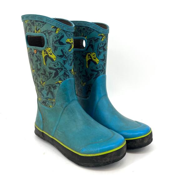 Bogs Women's /Youth 8/39 Blue Dinosaur Mid Calf Rubber Waterproof Rain Boots - Picture 2 of 8